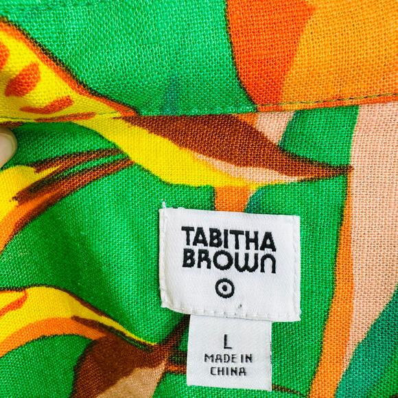 Tabitha Brown x Target Green Orange Linen Blend Button Shirt Blouse Size L - Picture 3 of 5